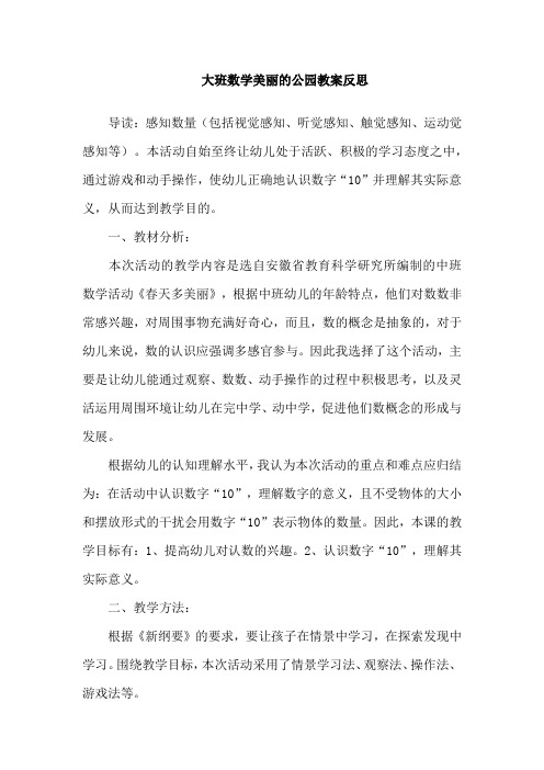 大班数学美丽的公园教案反思