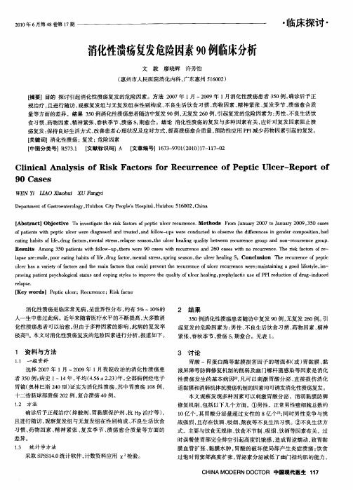 消化性溃疡复发危险因素90例临床分析