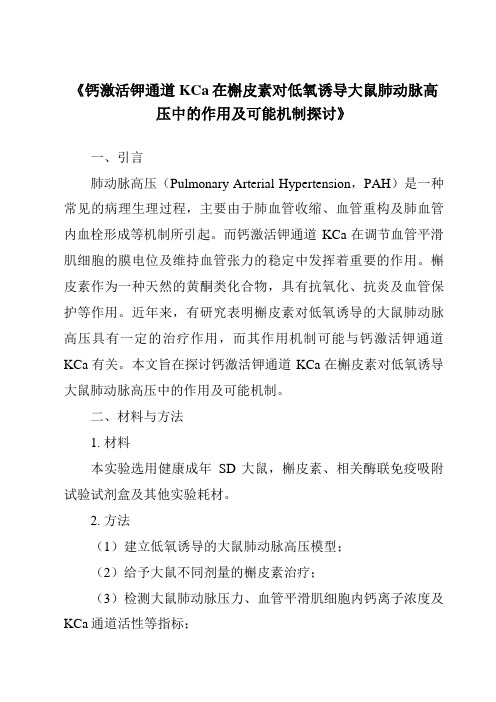 《钙激活钾通道KCa在槲皮素对低氧诱导大鼠肺动脉高压中的作用及可能机制探讨》