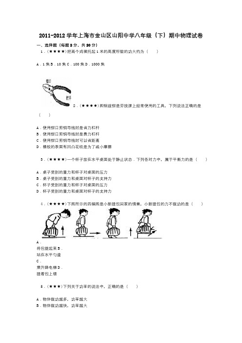 2011-2012学年上海市金山区山阳中学八年级(下)期中物理试卷