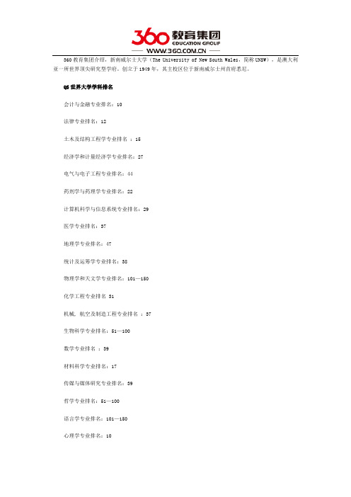 澳洲新南威尔士大学QS世界大学学科排名