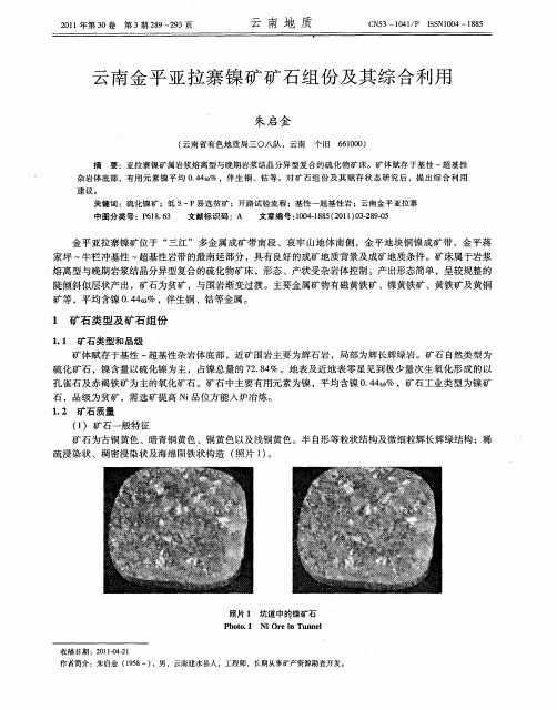 云南金平亚拉寨镍矿矿石组份及其综合利用