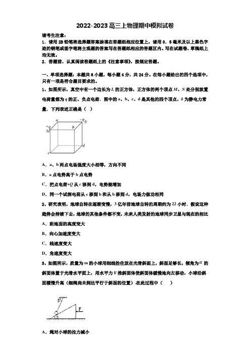 湖北武汉市蔡甸区汉阳一中2022-2023学年高三物理第一学期期中复习检测模拟试题含解析