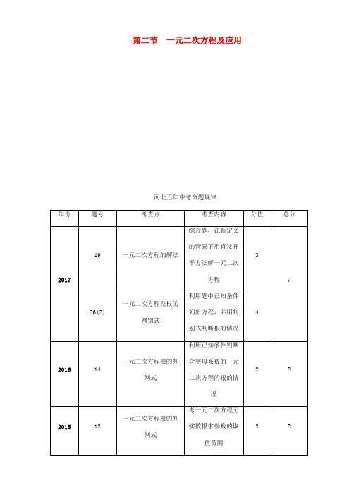 河北省2018年中考数学总复习第一编教材知识梳理篇第2章方程组与不等式组第2节一元二次方程及应用精讲试题