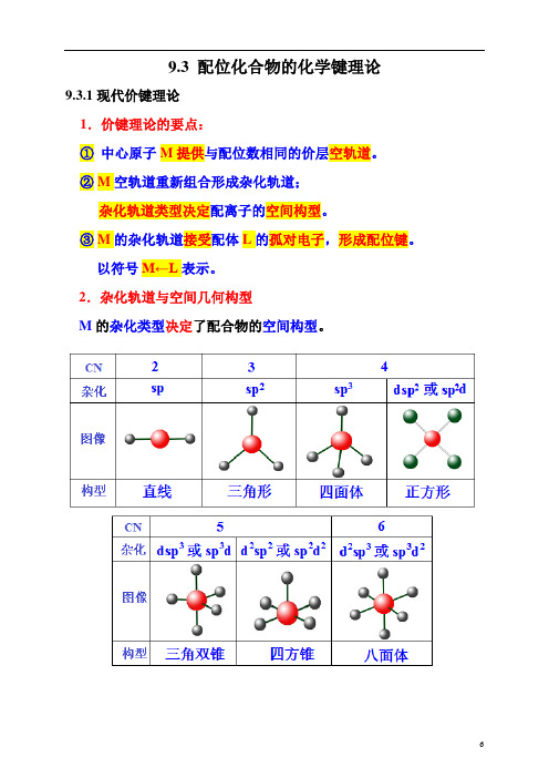 9.3 配位化合物的化学键理论