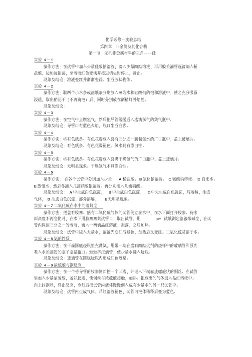 高中化学人教版必修一第四章非金属及其化合物实验总结