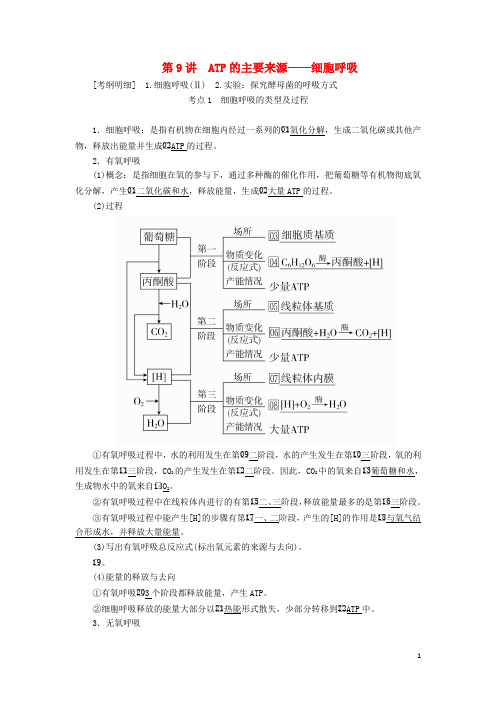 高考生物一轮复习第3单元细胞的能量供应和利用第9讲ATP的主要来源__细胞呼吸学案含解析必修1