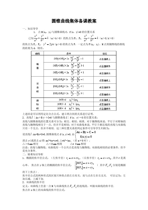 圆锥曲线集体备课(教案)