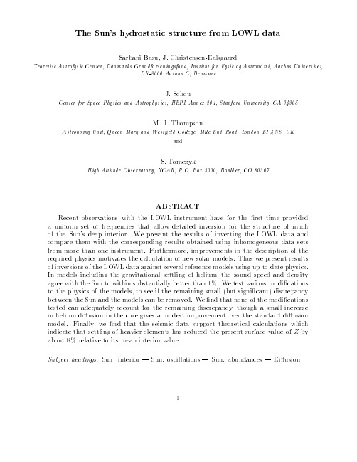 The Sun's hydrostatic structure from LOWL data