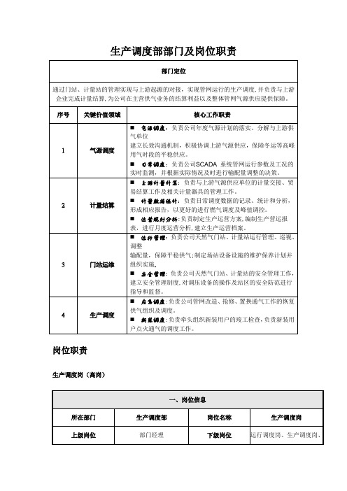 生产调度部部门及岗位职责