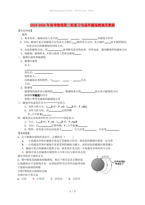 2019-2020年高考物理第二轮复习电场和磁场教案苏教版