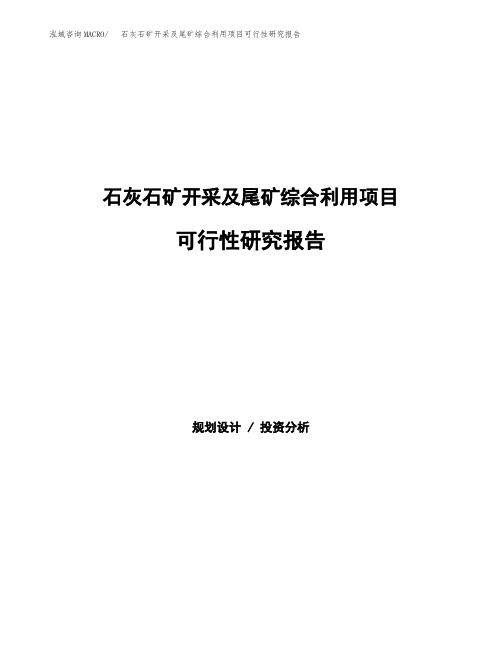 石灰石矿开采及尾矿综合利用项目可行性研究报告样例参考模板