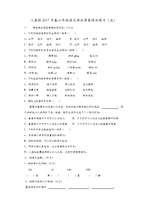 人教版2017年春六年级语文毕业考查综合练习 (2)