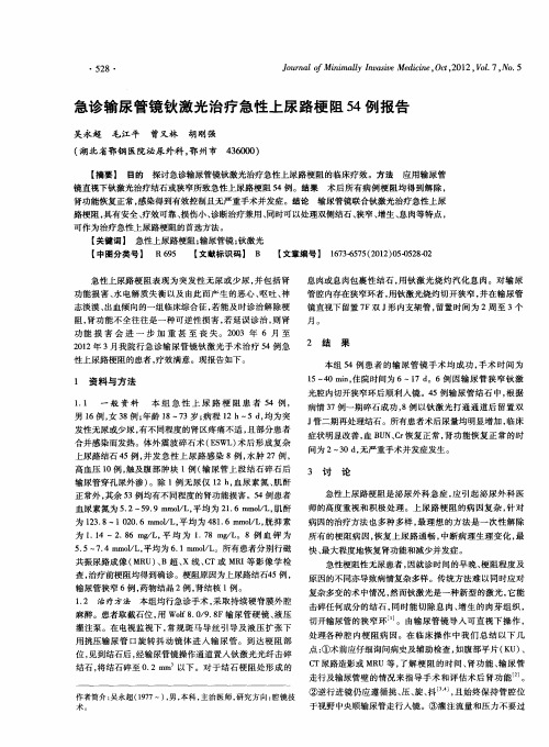 急诊输尿管镜钬激光治疗急性上尿路梗阻54例报告