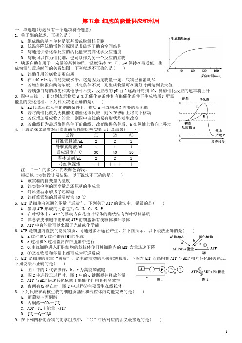 山东省乐陵市第一中学高中生物第五章细胞的能量供应和利用单元综合检测新人教版必修1