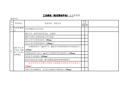 工业梯台(轮式移动平台)安全检查表