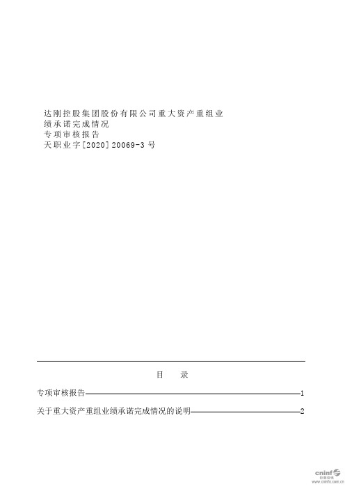 达刚控股：重大资产重组业绩承诺完成情况专项审核报告