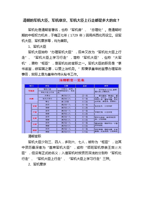 清朝的军机大臣、军机章京、军机大臣上行走都是多大的官？