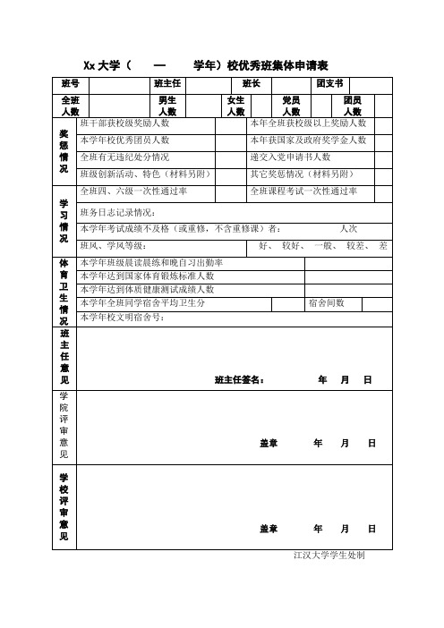 校优秀班集体申报表