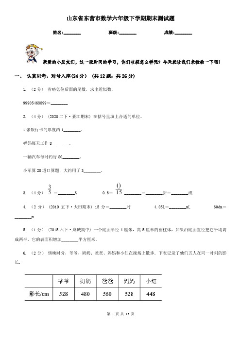 山东省东营市数学六年级下学期期末测试题