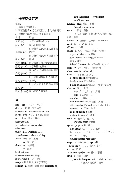 中考英语高频词汇及短语总汇