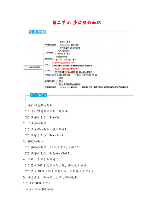 第二单元   多边形的面积(思维导图 知识梳理 真题演练)五年级数学上册(苏教版)