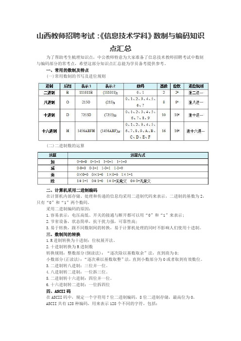 山西教师招聘考试：《信息技术学科》数制与编码知识点汇总