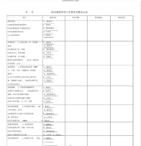 医院感染督导检查记录表格