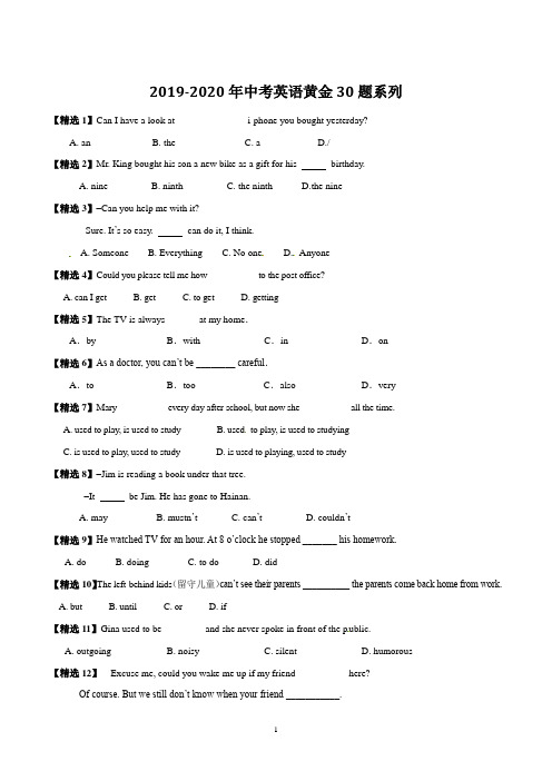 2019-2020年中考英语黄金30题系列