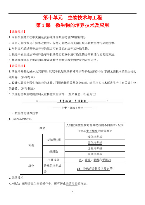 2022年高考生物一轮考点复习 第十单元 生物技术与工程  第1课 微生物的培养技术及应用