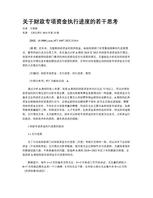 关于财政专项资金执行进度的若干思考