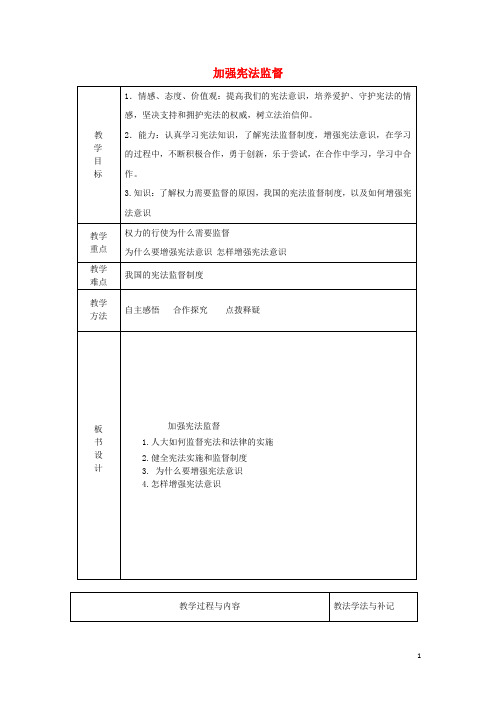 八年级道德与法治下册第一单元第二课保障宪法实施第2框加强宪法监督教案新人教版