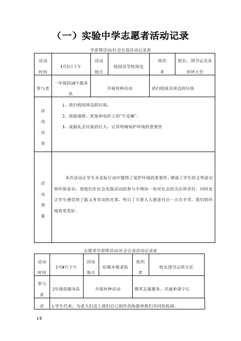 志愿者活动记录