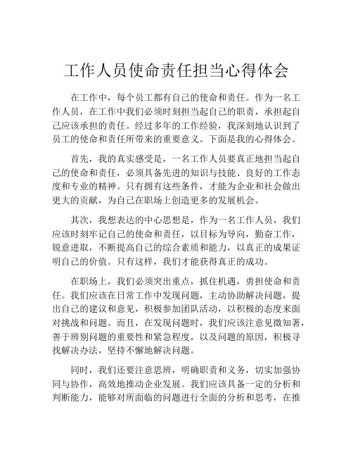 工作人员使命责任担当心得体会