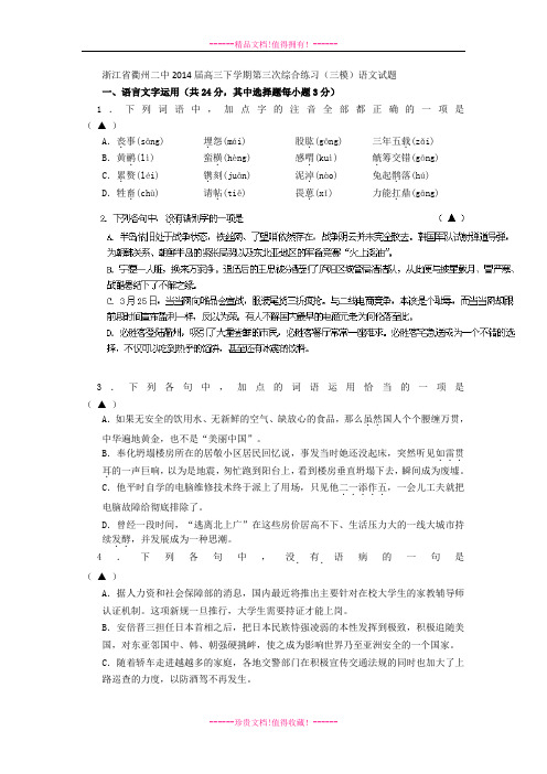 高三下学期第三次综合练习(三模)语文试题 Word含答案