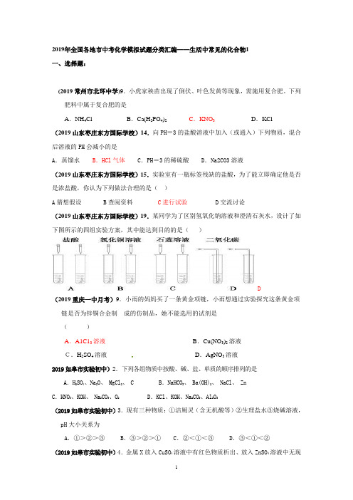 2019年全国各地市中考化学模拟试题分类汇编生活中常见的化合物1 (2)