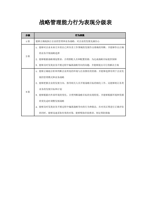 战略管理能力行为表现分级表