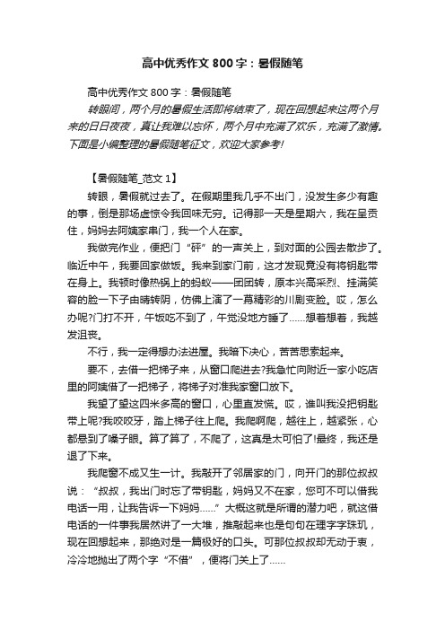 高中优秀作文800字：暑假随笔