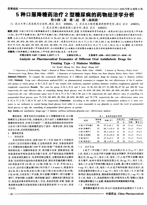 5种口服降糖药治疗2型糖尿病的药物经济学分析