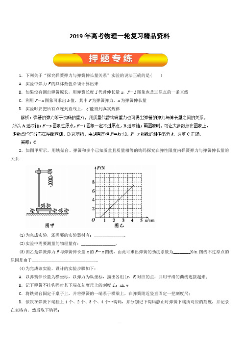 2019年高考物理一轮复习精品资料实验二 探究弹力和弹簧伸长量的关系(押题专练) 含解析