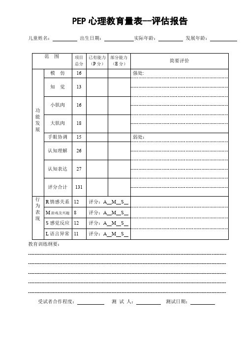 PEP-3心理教育量表--评估报告