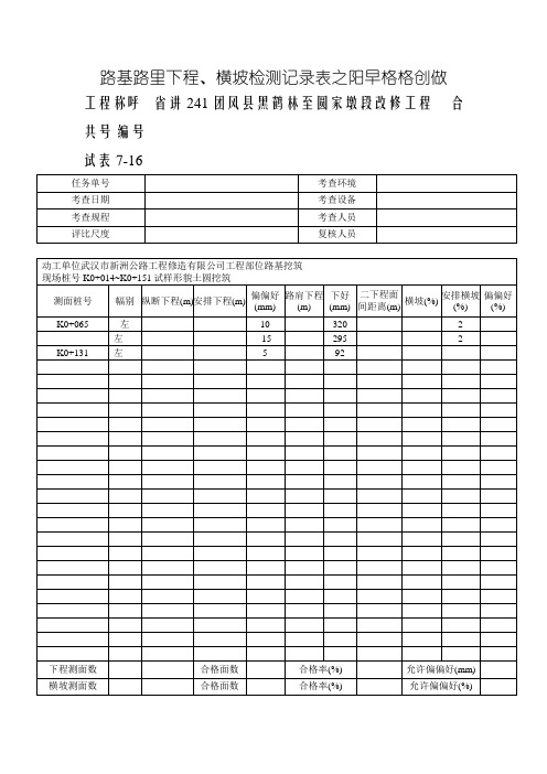 路基路面高程、横坡检测记录表