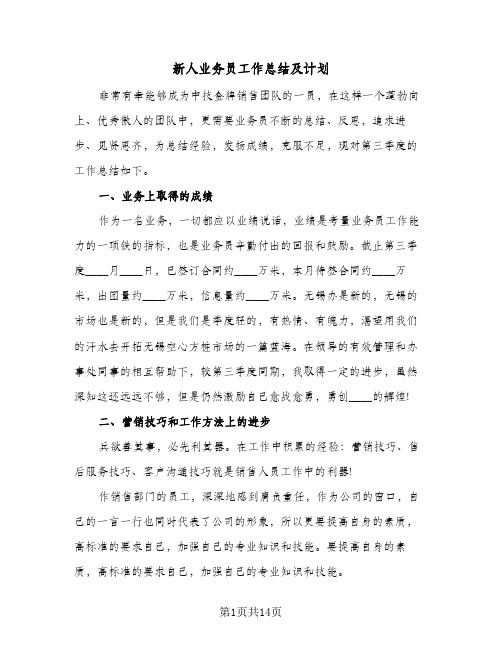 新人业务员工作总结及计划(五篇)