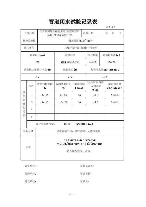 管道闭水实验记录表