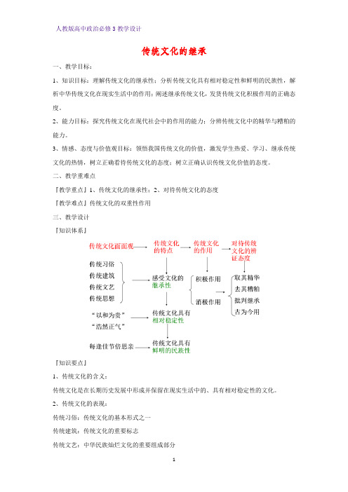 高中政治必修3教学设计12：4.1传统文化的继承教案