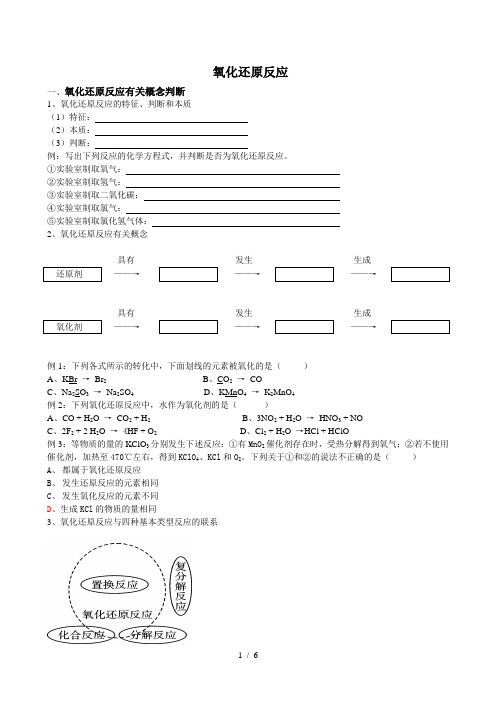 高一化学-氧化还原反应知识点及习题