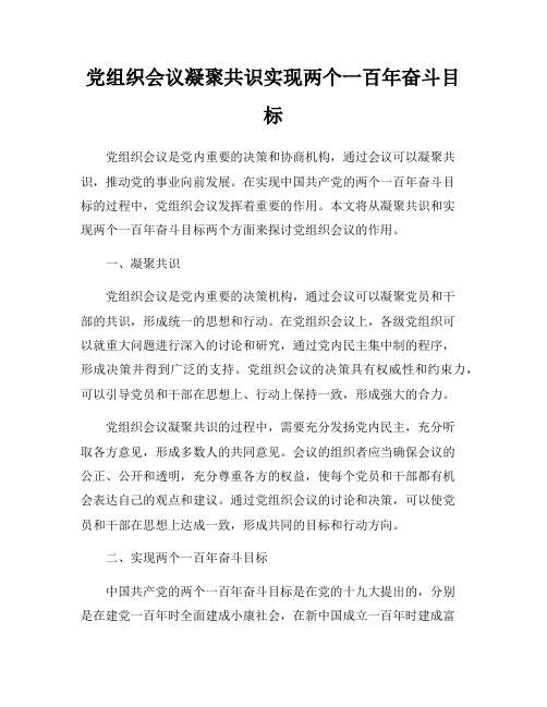 党组织会议凝聚共识实现两个一百年奋斗目标