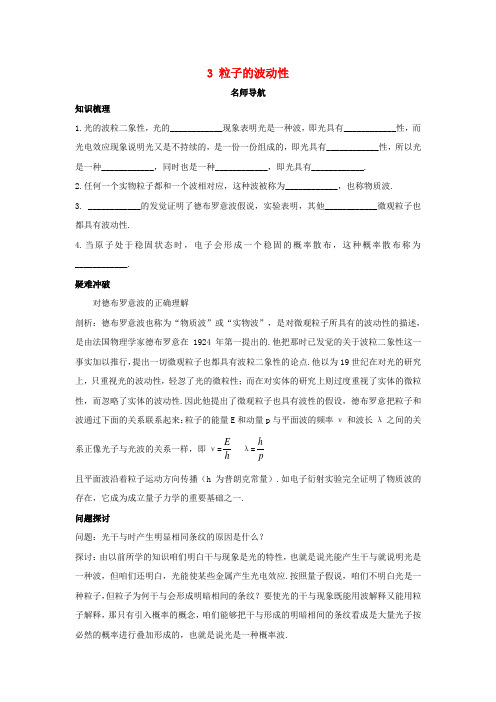 高中物理第十七章波粒二象性3粒子的波动性名师导航学