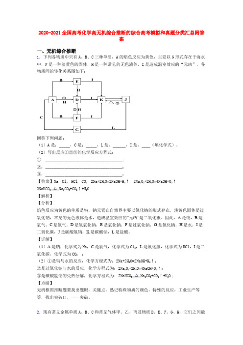 2020-2021全国高考化学高无机综合推断的综合高考模拟和真题分类汇总附答案