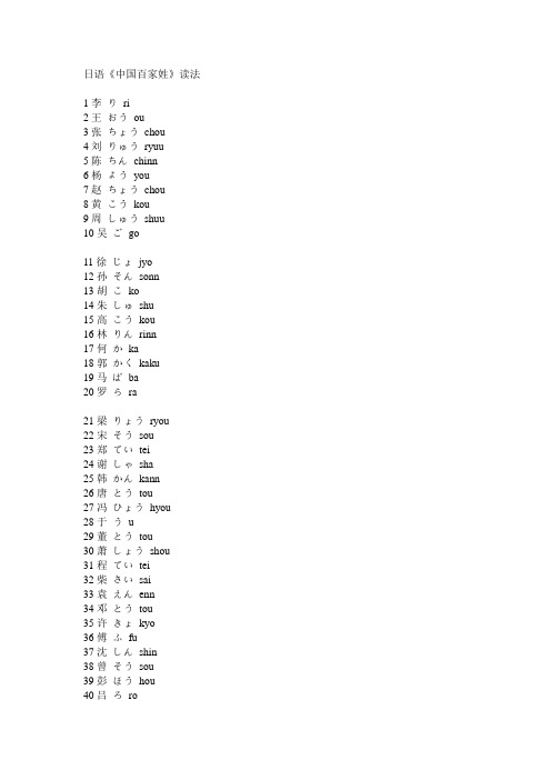 日语中国百家姓读法
